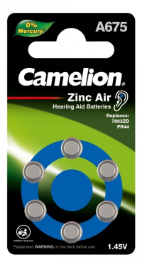 Нарушена упаковка! <190270> Батарейка Camelion ZA675 BL-6 Mercury Free (A675-BP6(0%Hg), батарейка для слуховых аппаратов, 1.4 V,620mAh)