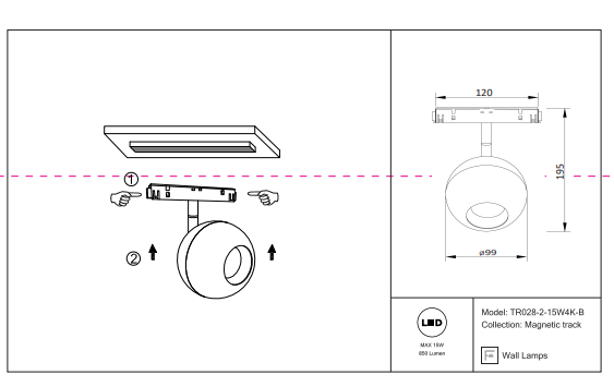 Трековый светильник 15W 4000К для магнитного шинопровод Maytoni Ball TR028-2-15W4K-B 