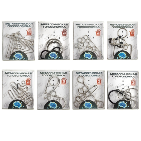 Нарушена упаковка!  <604088> Головоломка металлическая большая ЗОЛОТАЯ СКАЗКА, 24 вида, в дисплее, разные уровни сложности, 664924 (664924)