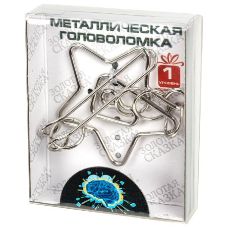 Нарушена упаковка!  <604088> Головоломка металлическая большая ЗОЛОТАЯ СКАЗКА, 24 вида, в дисплее, разные уровни сложности, 664924 (664924)