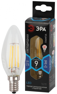 Лампа светодиодная ЭРА E14 9W 4000K прозрачная F-LED B35-9w-840-E14 Б0046995