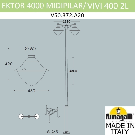 Парковый фонарь Fumagalli EKTOR 4000/MIDIPILAR/Vivi 2L LED-HIP V50.372.A20.LXH27