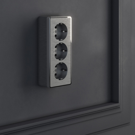 Розетка тройная с заземлением и шторками (графит рифленый) Gallant Werkel W5073104