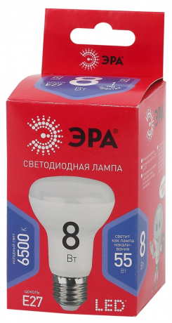 Лампа светодиодная ЭРА E27 8W 6500K матовая LED R63-8W-865-E27 R Б0045336 