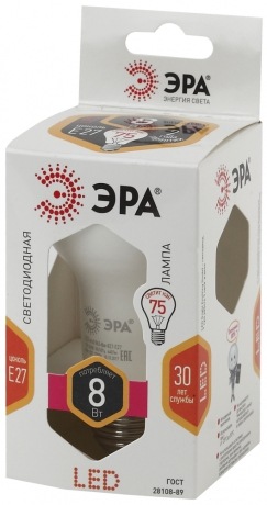 Лампа светодиодная ЭРА E27 8W 2700K матовая LED R63-8W-827-E27 Б0020557 