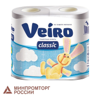 Нарушена упаковка!  <199354> Бумага туалетная бытовая, спайка 4 шт., 2-х слойная (4х17,5 м), VEIRO Classic (Вейро), белая, 5с24 (123208)