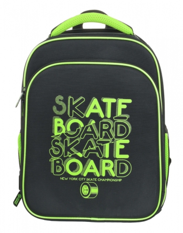 Нарушена упаковка!  <609241> Рюкзак Schoolformat ERGONOMIC 2А4К NEON SKATE 17 л черн. 38х28х16 см жестк. каркас 2 отд. молния д/мальчиков РЮКЖК2А4К-НСК (227887)