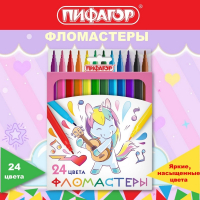 Нарушена упаковка!  <653877> Фломастеры ПИФАГОР "ЕДИНОРОГ", 24 цвета, вентилируемый колпачок, 152450 (152450)