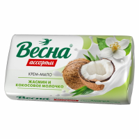 Нарушена упаковка!  <621131> Мыло-крем 90 г ВЕСНА АССОРТИ "Жасмин и кокосовое молочко", нежная пена, 6205 (608739)
