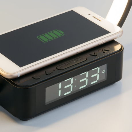 Светодиодная настольная лампа с беспроводной зарядкой и будильником Eurosvet Timelight 80505/1 черный a054132 