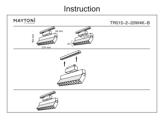 Трековый светильник 20W 4000К для магнитного шинопровода Track lamps Maytoni TR015-2-20W4K-B 