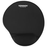 Коврик для мыши с подушкой под запястье SONNEN, полиуретан + лайкра, 250х220х20мм, черный, 513299 (513299)