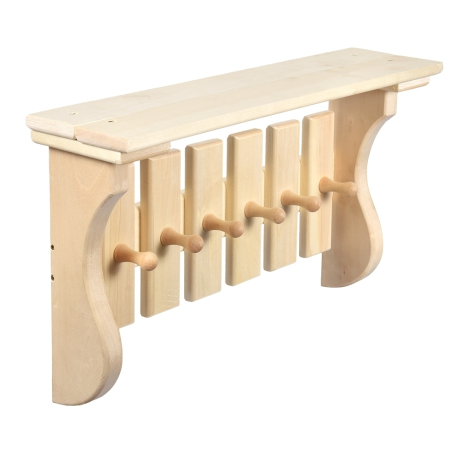 Нарушена упаковка! <296528> Полка с вешалкой, 6 рожков 54х31х14 см, липа ''Банные штучки'' 32412