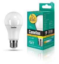 Нарушена упаковка. <189168> Светодиодная лампа E27 9W 3000К (теплый) A60 Camelion (12043) LED9-A60/830/E27
