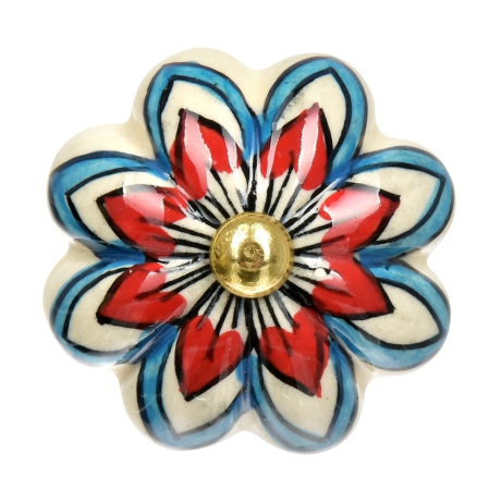 Нарушена упаковка!  <303117> 66110 BLUMEN HAUS Ручка керамическая для мебели ''Лотос'', ручная роспись, цвет белый, рисунок цветной /246/6