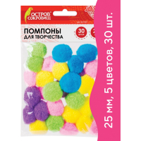 12шт. Помпоны для творчества, 5 цветов, 25 мм, 30 шт, 661424