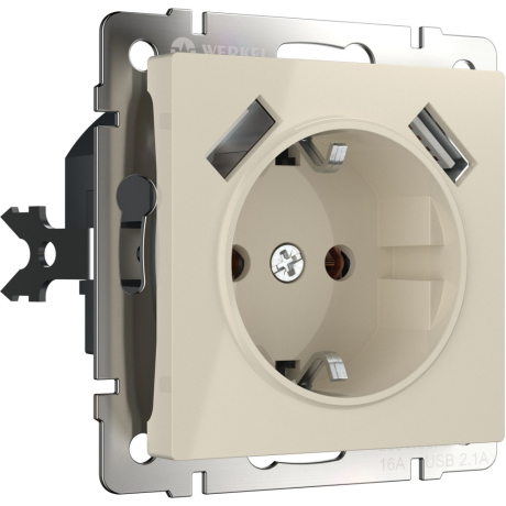 Розетка с заземлением и со шторками и 2хUSB, без рамки Werkel слоновая кость W1171503