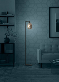 390256 Торшер с ножным выключателем ESTANYS, 1X40 (E27), H1715, сталь, черный/стекло, коричневый полупрозрачный Eglo