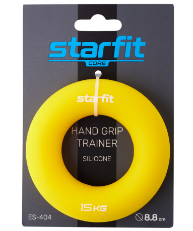 Нарушена упаковка! <382151> Эспандер кистевой ES-404 "Кольцо", диаметр 8,8 см, 15 кг, силикогель, желтый 4680459120748