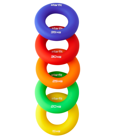 Нарушена упаковка! <382151> Эспандер кистевой ES-404 "Кольцо", диаметр 8,8 см, 15 кг, силикогель, желтый 4680459120748