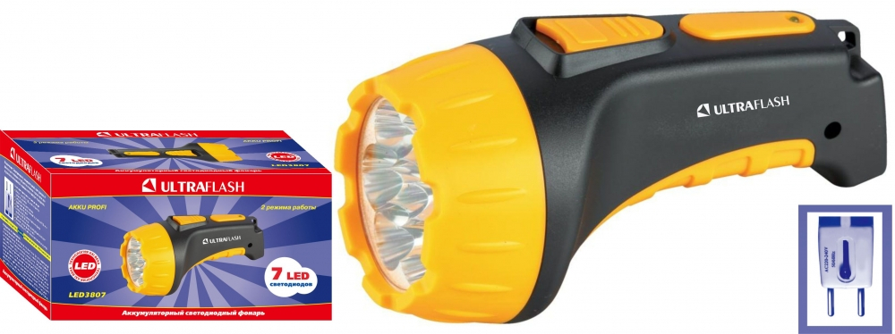 Ручной светодиодный фонарь на аккумуляторе. Дальность 25м. Ultraflash LED3807 9216