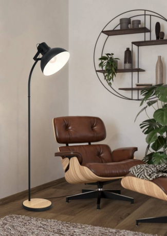 44059 Торшер LUBENHAM с ножн. выкл, 1х28W(E27), L475, B300, H1600, сталь, дерево, черн, коричн Eglo 