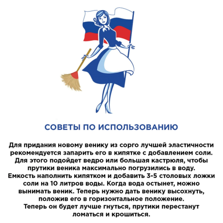 Веник-метла сорго ЛЮБАША, натуральный, 5-ти прошивной, деревянный черенок 100 см, 400х350 мм, 605368 (605368)