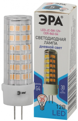 Лампочка светодиодная ЭРА STD LED JC-5W-12V-CER-840-G4 G4 5 Вт керамика капсула нейтральный белый свет Б0049088 