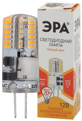 Лампочка светодиодная ЭРА STD LED-JC-2,5W-12V-SLC-827-G4 G4 2,5Вт силикон капсула теплый белый свет Б0049089 