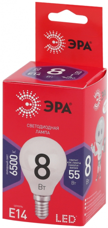 Лампа светодиодная ЭРА E14 8W 6500K матовая P45-8W-865-E14 R Б0045358 