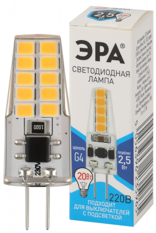 Лампочка светодиодная ЭРА STD LED-JC-2,5W-220V-SLC-840-G4 G4 2,5Вт силикон капсула нейтральный белый свет Б0049092 