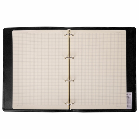 Нарушена упаковка!  <402520> Тетрадь на кольцах БОЛЬШАЯ А4 (240х310 мм), 120 листов, под кожу, клетка, BRAUBERG "Main", черный, 404509 (404509)