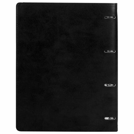 Нарушена упаковка!  <402520> Тетрадь на кольцах БОЛЬШАЯ А4 (240х310 мм), 120 листов, под кожу, клетка, BRAUBERG "Main", черный, 404509 (404509)