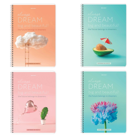 Нарушена упаковка!  <319642> Тетрадь А4, 80 л., BRAUBERG, гребень, клетка, обложка картон, "Dream",  () 404049