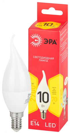 Лампочка светодиодная ЭРА RED LINE LED BXS-10W-827-E14 R E14 / Е14 10Вт свеча на ветру теплый белый свет Б0051854 