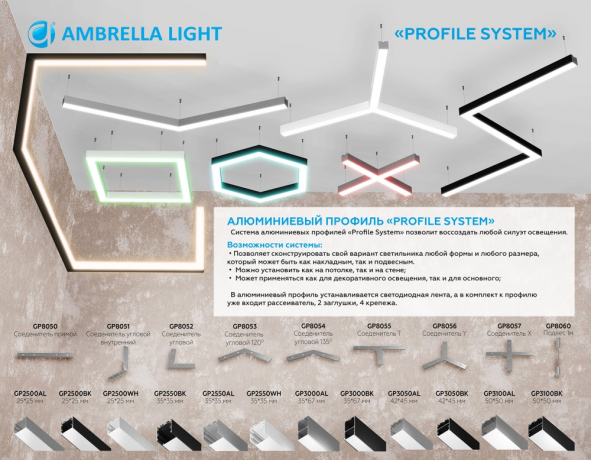 Соединитель угловой для алюминиевого профиля "Profile System" Ambrella light ILLUMINATION Profile System GP8051 