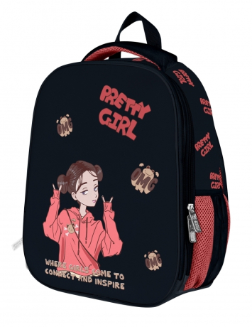 Нарушена упаковка!  <712389> Рюкзак Schoolformat ERGONOMIC LIGHT 2 АНИМЕ ДЕВОЧКА 21л черн. 38х29х19 жестк. каркас 2 отд. молния держатель для карточек брелок д/де РЮКЖКМБ2-АД (247709)