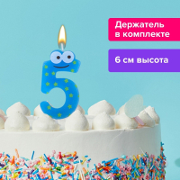 Нарушена упаковка!  <302462> Свеча-цифра для торта "5" "С глазками", 6 см, ЗОЛОТАЯ СКАЗКА, с держателем, в блистере, 591408 (591408)