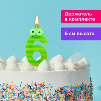 Нарушена упаковка!  <302463> Свеча-цифра для торта "6" "С глазками", 6 см, ЗОЛОТАЯ СКАЗКА, с держателем, в блистере, 591409 (591409)