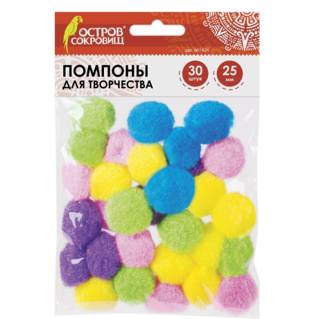 Нарушена упаковка!  <224592> Помпоны для творчества, 5 цветов, 25 мм, 30 шт., ОСТРОВ СОКРОВИЩ, 661424 (661424)