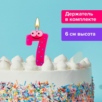Нарушена упаковка!  <302464> Свеча-цифра для торта "7" "С глазками", 6 см, ЗОЛОТАЯ СКАЗКА, с держателем, в блистере, 591410 (591410)