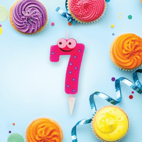 Нарушена упаковка! <302464> Свеча-цифра для торта "7" "С глазками", 6 см, ЗОЛОТАЯ СКАЗКА, с держателем, в блистере, 591410 (591410)