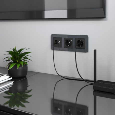 Розетка ТВ+Ethernet RJ-45 6 cat. (черный матовый) Werkel W1181308