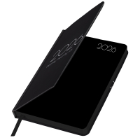 Нарушена упаковка!  <795451> Ежедневник датированный 2026 А5 138x213 мм, BRAUBERG "Vista", под кожу, твердый, "Black coal", 117460