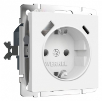 Розетка с заземлением и со шторкой и 2хUSB type A и C, без рамки Werkel белый матовый W1171761
