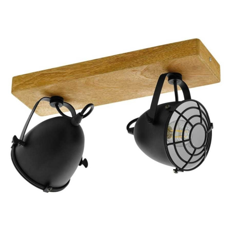 44092 Спот GATEBECK, 2х40W(E14), L360, B110, H205, дерево, натуральный/сталь, черный Eglo 