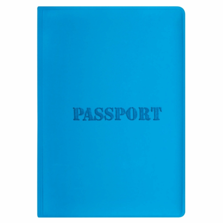 Нарушена упаковка!  <709883> Обложка для паспорта, мягкий полиуретан, "PASSPORT", голубая, STAFF, 238405 (238405)