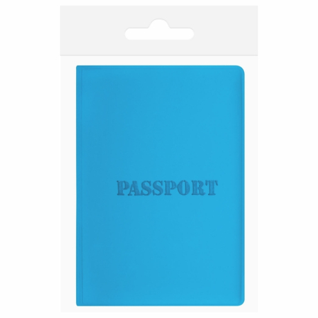 Нарушена упаковка!  <709883> Обложка для паспорта, мягкий полиуретан, "PASSPORT", голубая, STAFF, 238405 (238405)