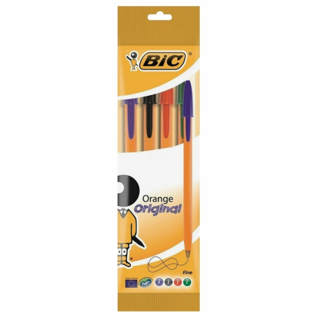 Нарушена упаковка!  <375848> Ручки шариковые BIC, набор 4 шт., "Orange Original Fine", пластиковая упаковка с европодвесом, ассорти,  140966 8308541