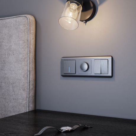 Выключатель проходной одноклавишный с подсветкой без рамки Werkel графит рифленый W1112104